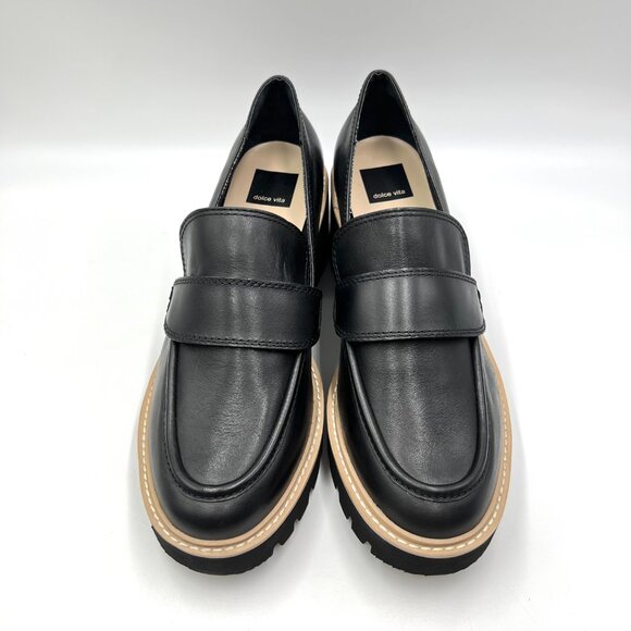 Dolce‎ Vita Womens Size 10 Black Leather Chunky Lug Sole Loafers Shoes - Picture 2 of 8